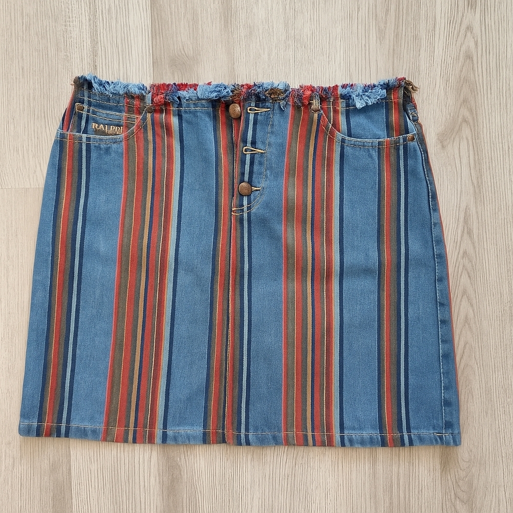 Ralph Lauren Blue and Red Striped Women's Skirt Vintage 90's Size 6 ""FIRM""